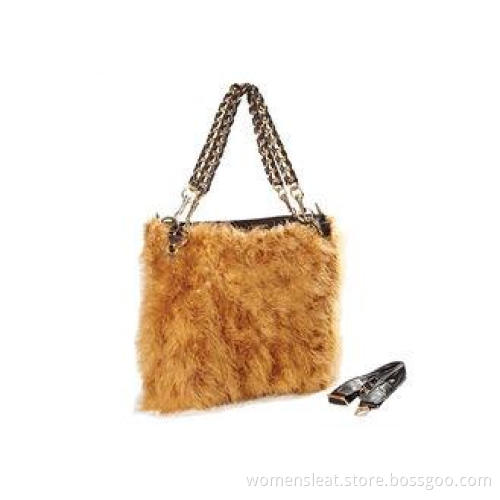 Womens Real Fur Handbags Khaki Tote Bag with Genuine Leathe